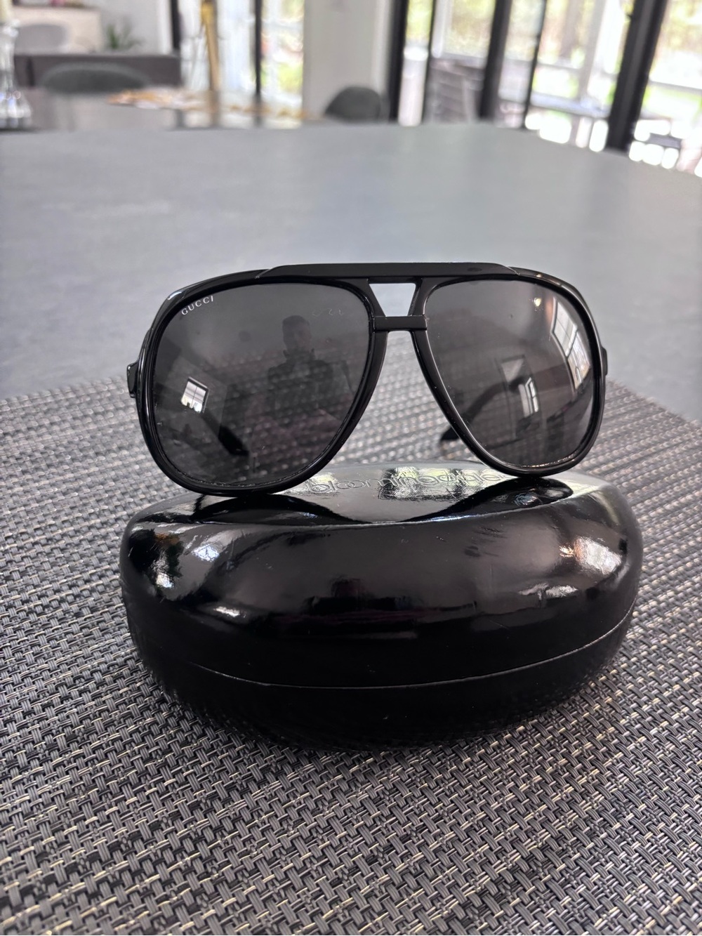 Gucci Glossy Black Oversized Pilot Sunglasses